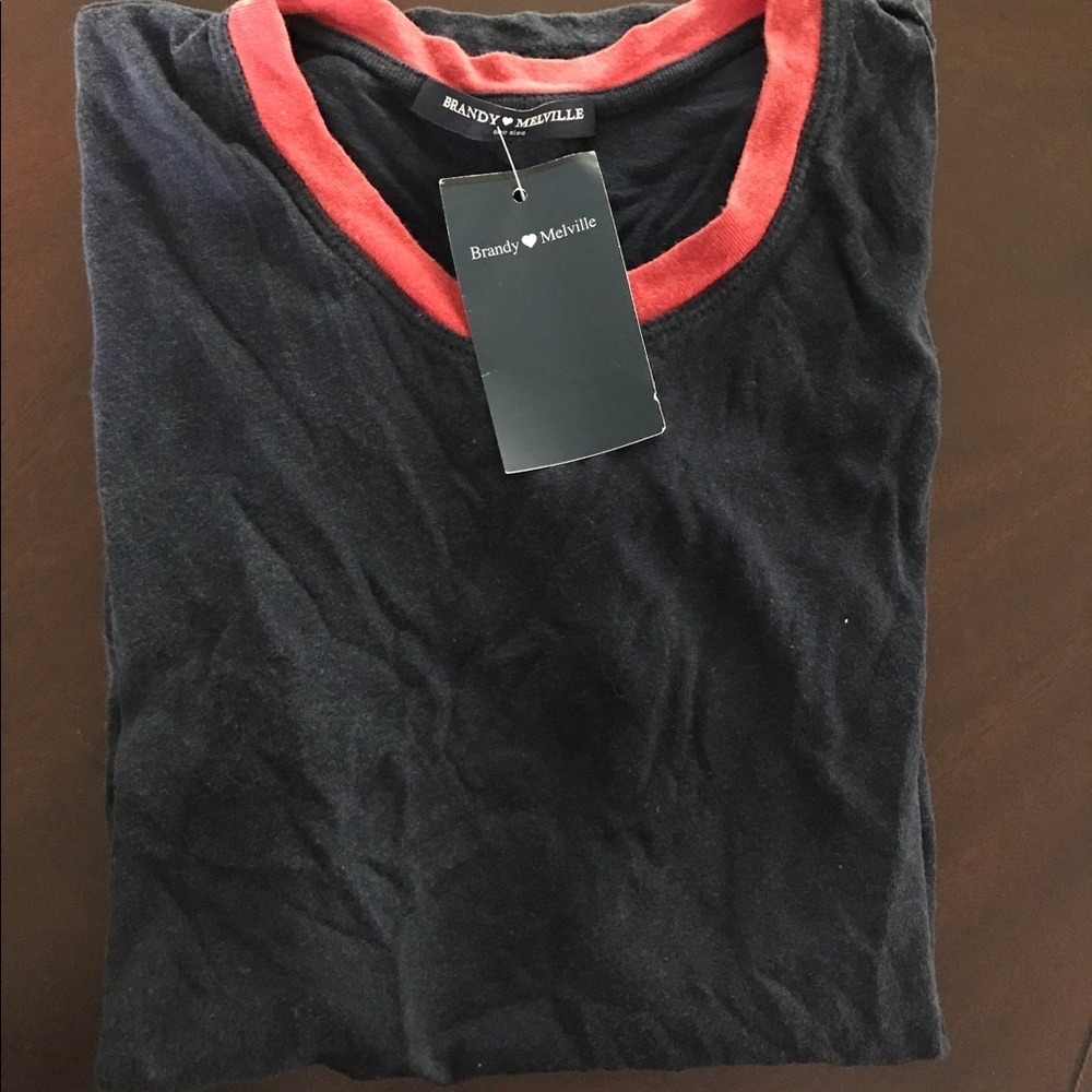 Brandy Melville Black Red Ringer Tee Short Sleeve Crew Neck One Size NWT Y2K